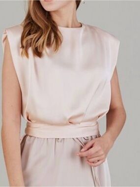 Chicwish Satin Cap Sleeve Blouse in Pale Blush